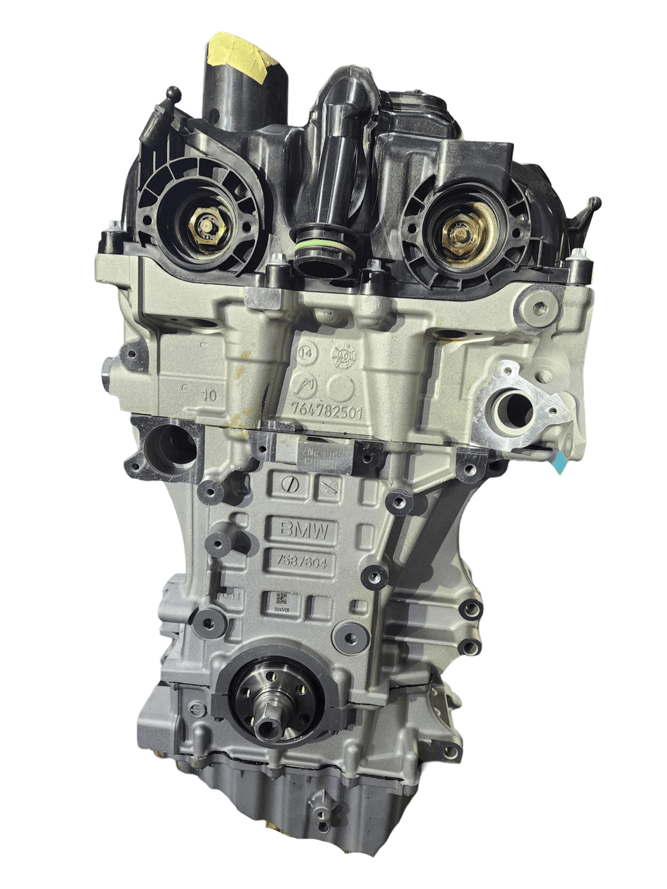 Remanufactured 2013-2016 BMW 520i N20B20 2.0L Turbo Engine with 4 cylinders, showcasing engine front view.